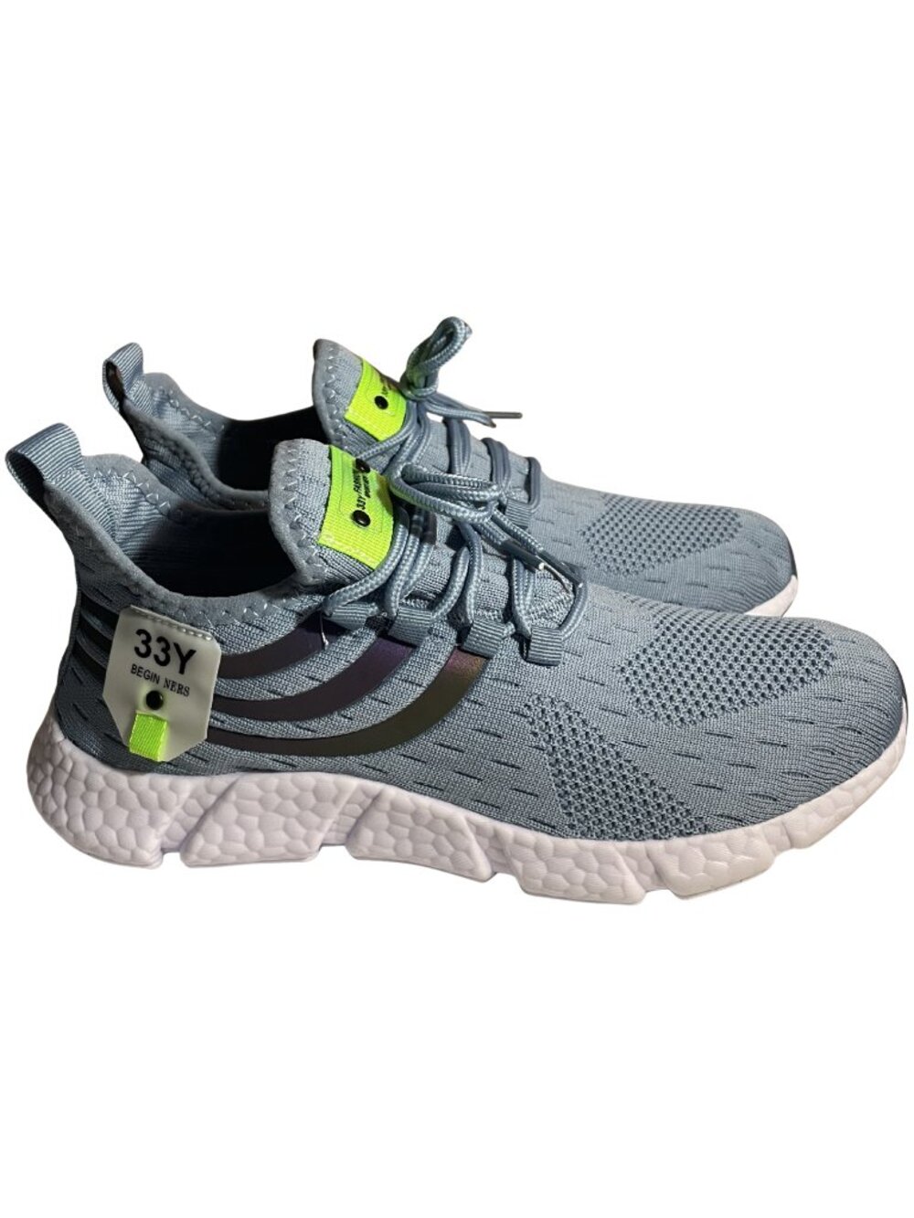 Men’s Slate Blue Knit Running Sneakers - Reflective Iridescent Accents - 8.5/9